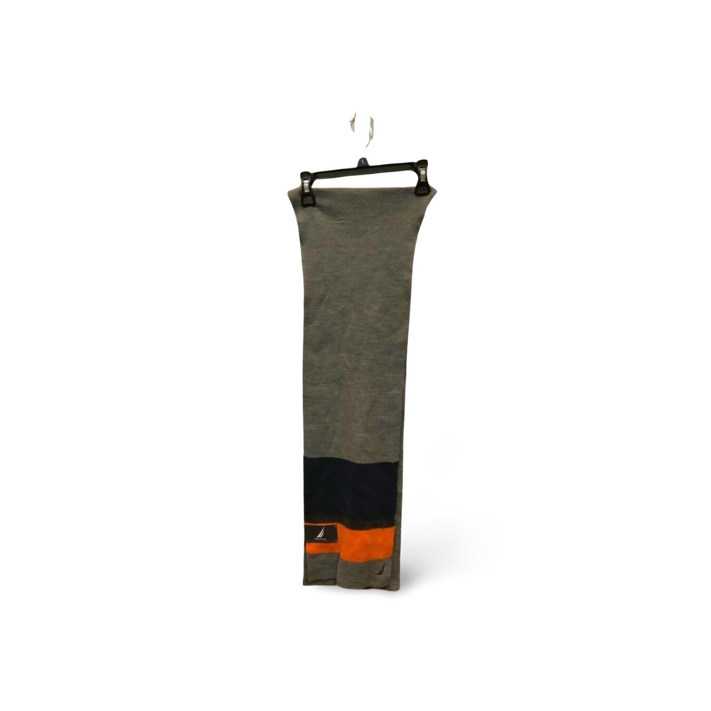 NWT Nautica Colorblock Knit Scarf | Gray Navy Orange Striped | One Size